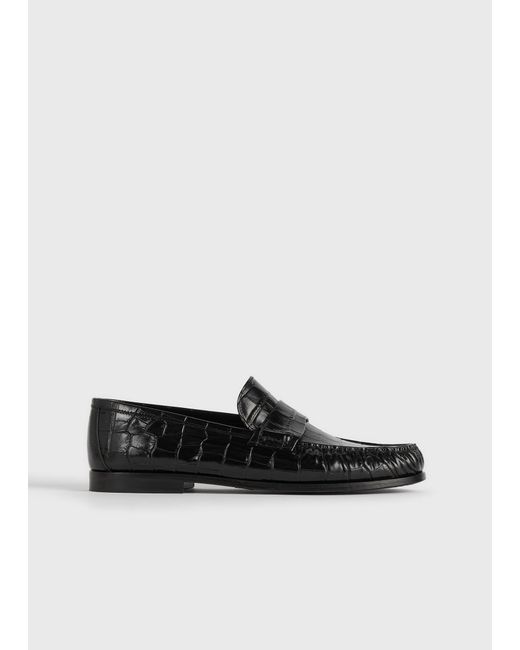 Totême White Moccasin Croco-Embossed Loafers