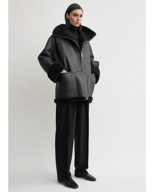 Totême Black Signature Shearling Jacket