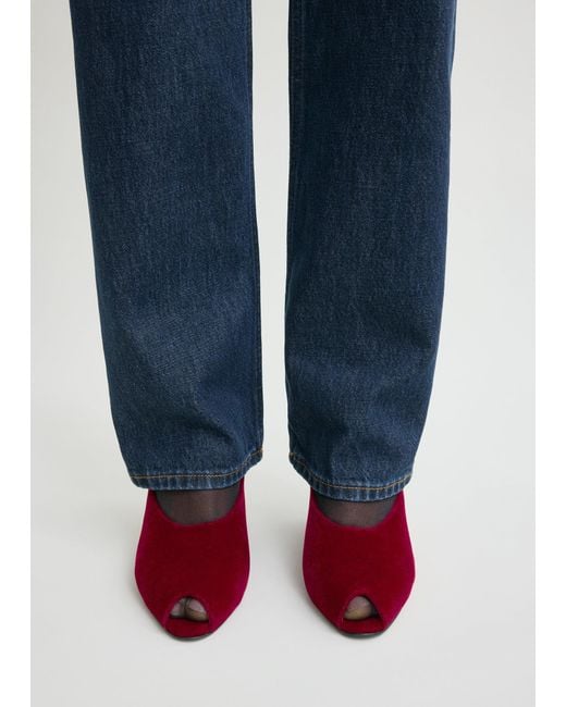 Totême  Red Peep-Toe Velvet Wedge Mules