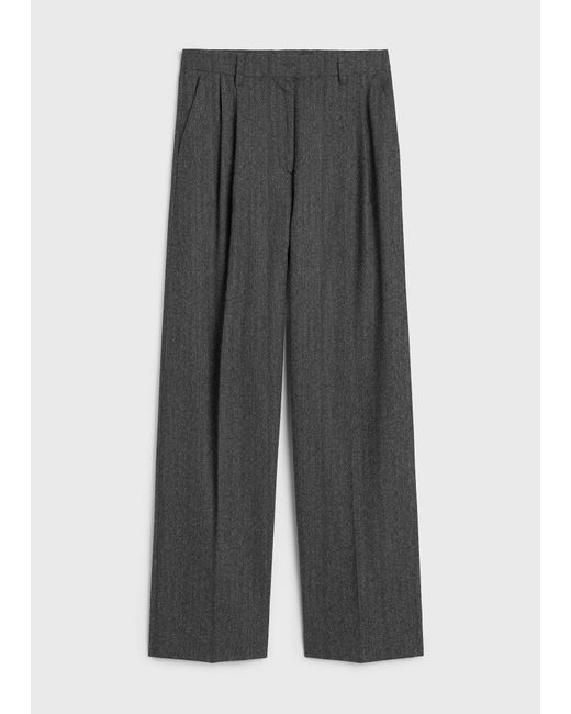 Totême Black Herringbone Double-Pleat Trousers Melange