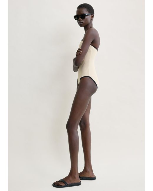 Totême White Stripe Edge Strapless Swimsuit