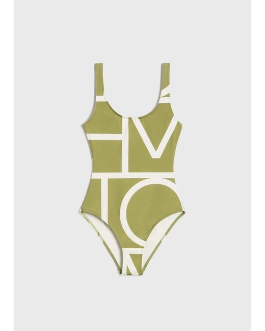 Totême White Monogram Swimsuit Melon/Ecru