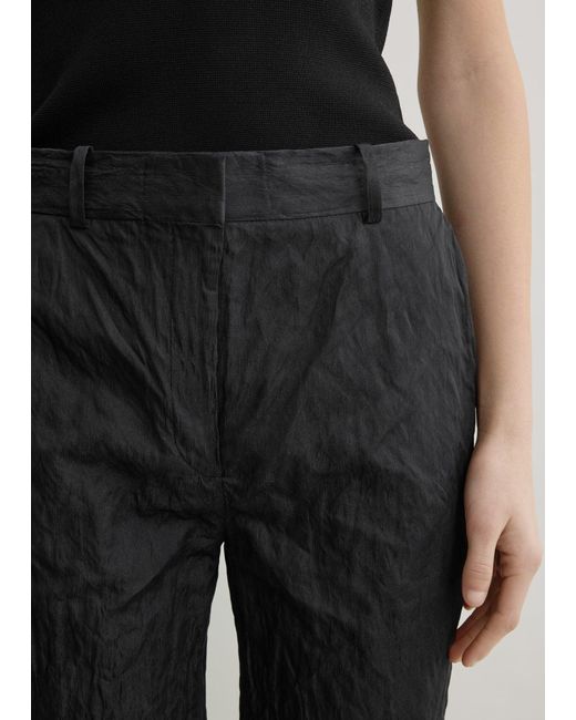 Totême Black Crinkled Cotton Trousers