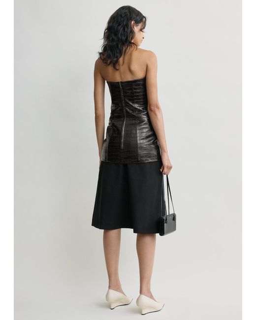 Totême Black Strapless Croco-Embossed Pocket Top