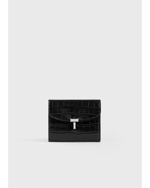 Totême White T-Lock Croco-Embossed Cardholder
