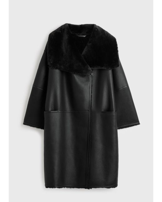 Totême Black Shearling Wrap Coat