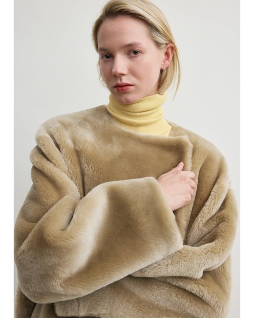 Totême  Natural Collarless Shearling Coat