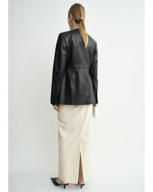 Totême Black Collarless Leather Jacket