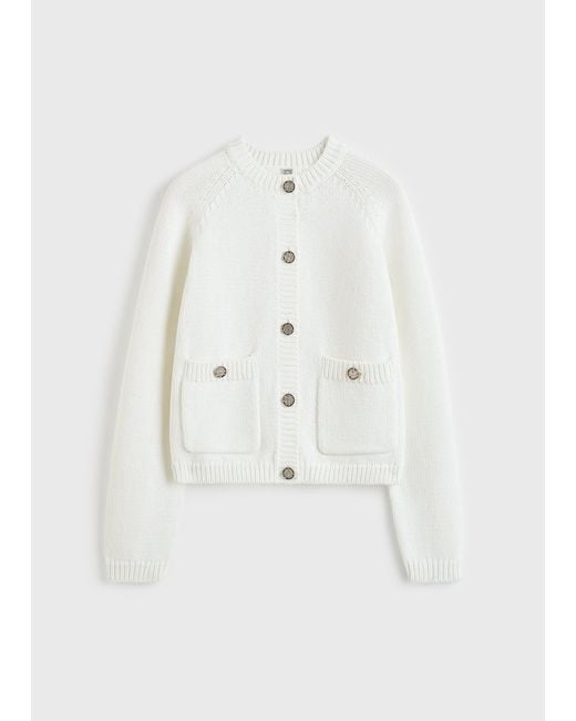 Totême White Hammered Button Cotton Cardigan