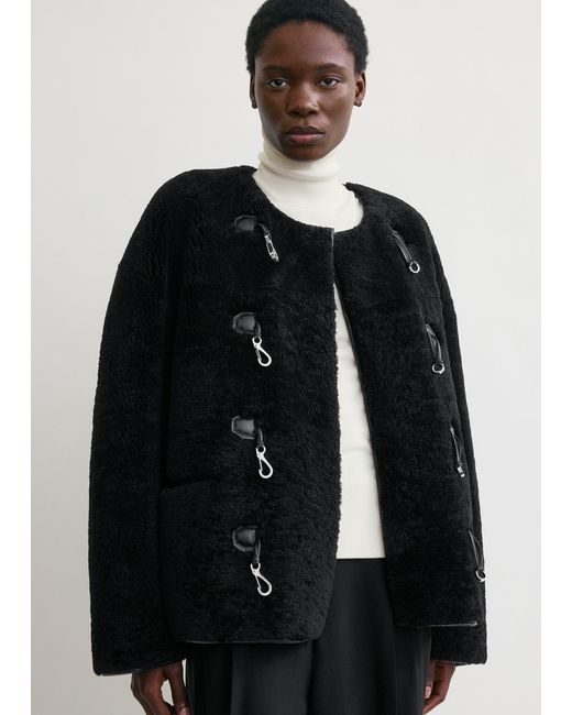 Totême Black Teddy Shearling Clasp Jacket