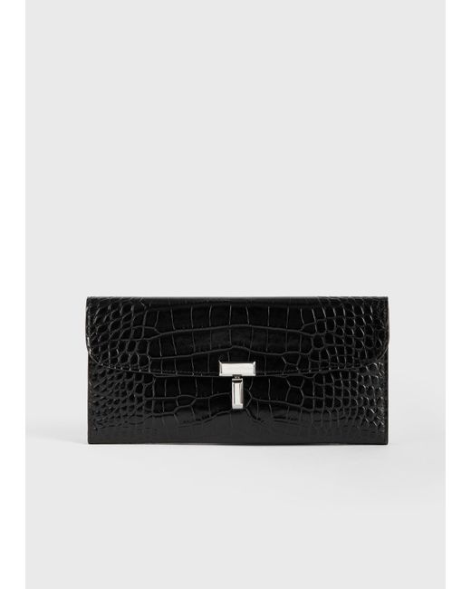 Totême  Black T-Lock Croco-Embossed Wallet