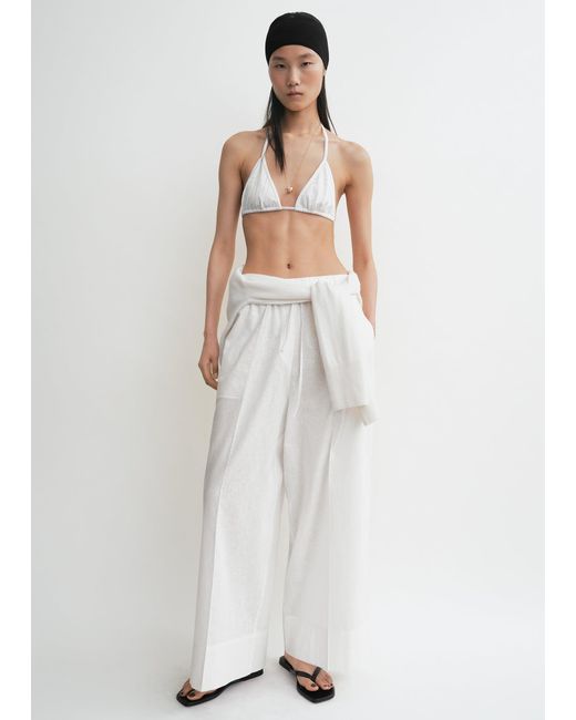 Totême White Monogram Pointelle Bikini Top