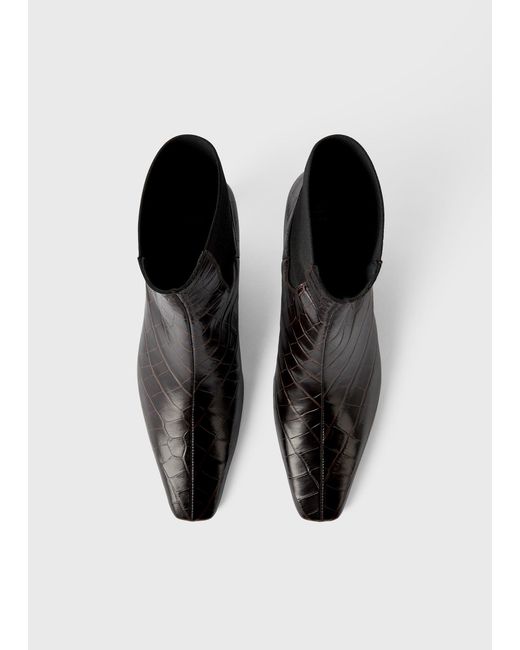 Totême Black Croco-Embossed Mid-Heel Boots Dark