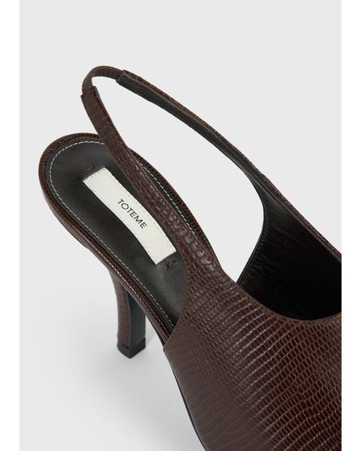 Totême Brown Contour Lizard-Embossed Slingbacks