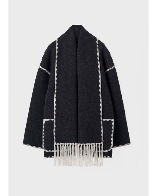 Totême Black Embroidered Scarf Jacket Dark Mélange