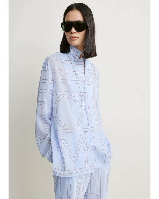 Totême  Blue Monogram Cotton-Blend Pj Top