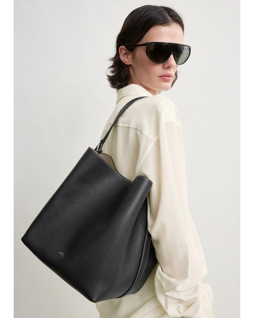 Totême Black Medium Belted Grained-Leather Tote