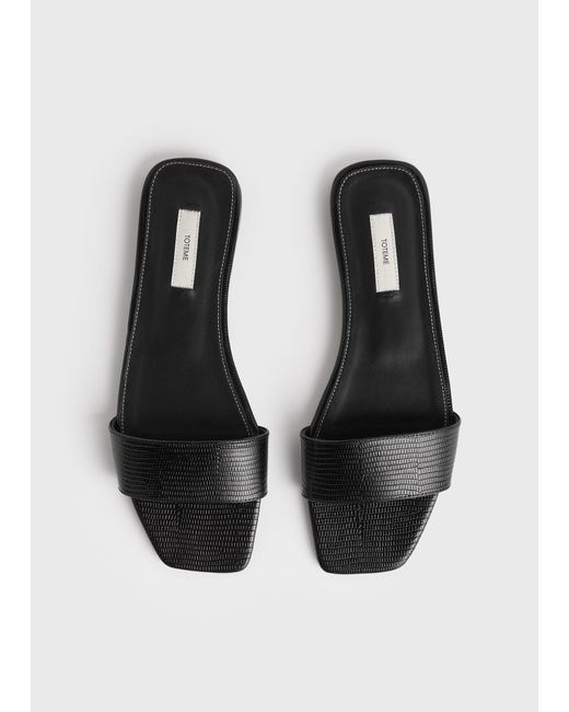 Totême White Slim Lizard-Embossed Bandeau Slides