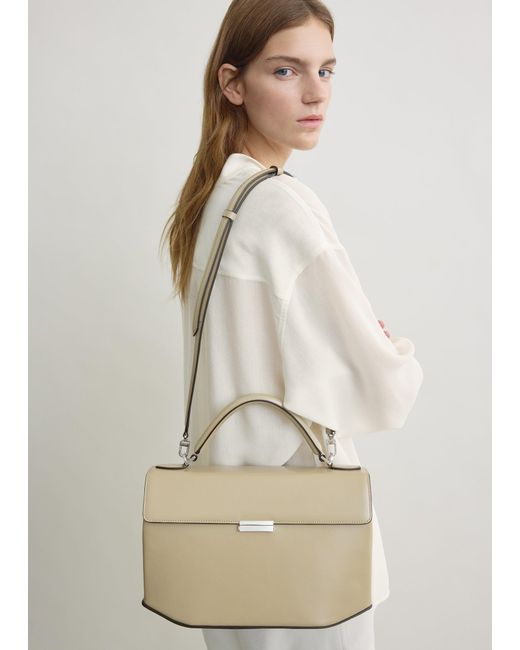 Totême White Clip Polished-Leather Top Handle