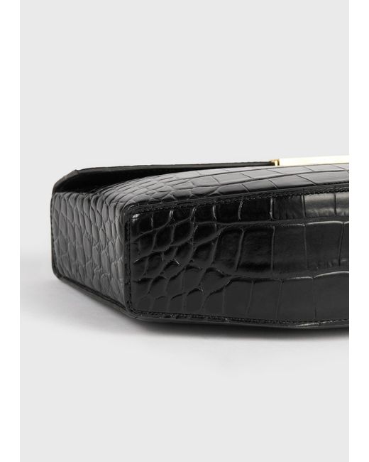 Totême Black Clip Croco-Embossed Clutch