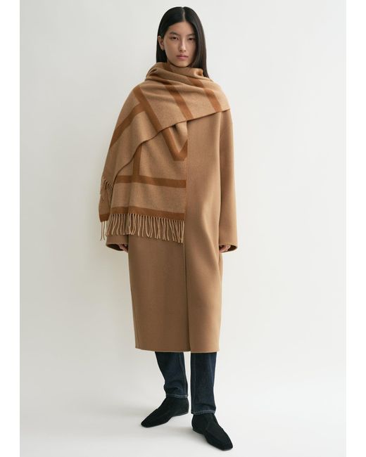 Totême  Natural Monogram Jacquard Wool Scarf Camel