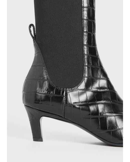 Totême  Black Croco-Embossed Mid-Heel Boots