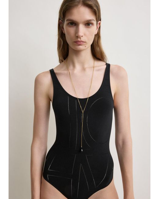 Totême Black Monogram Pointelle Knit Swimsuit