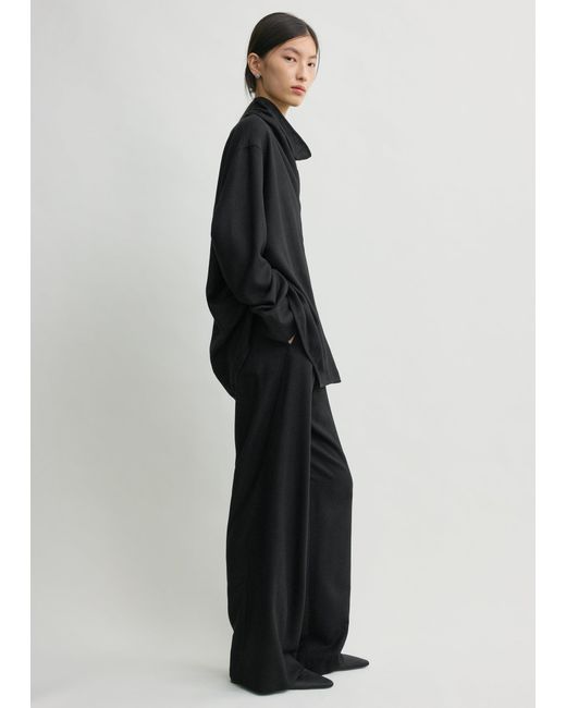 Totême Black Funnel-Neck Flannel Top