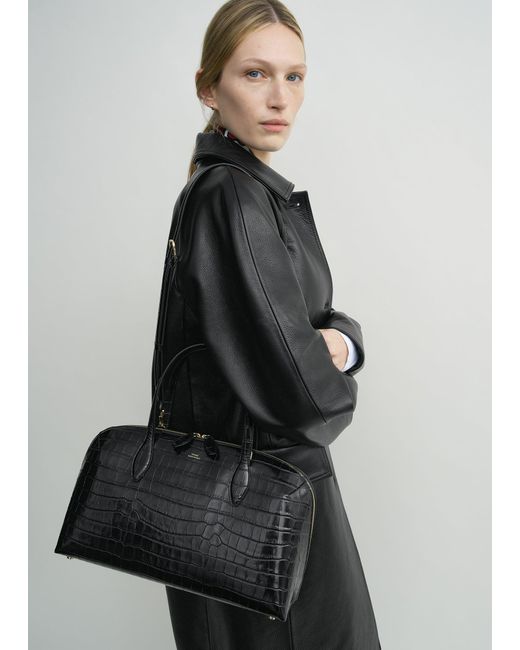 Totême Black Medium Croco-Embossed Day Tote