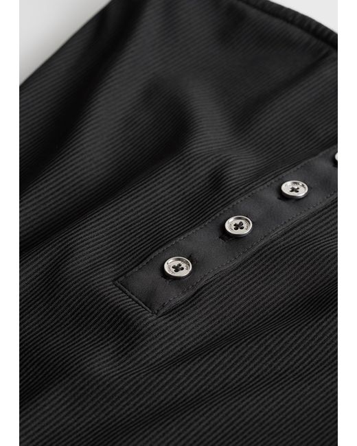 Totême Black Ribbed Strapless Swimsuit