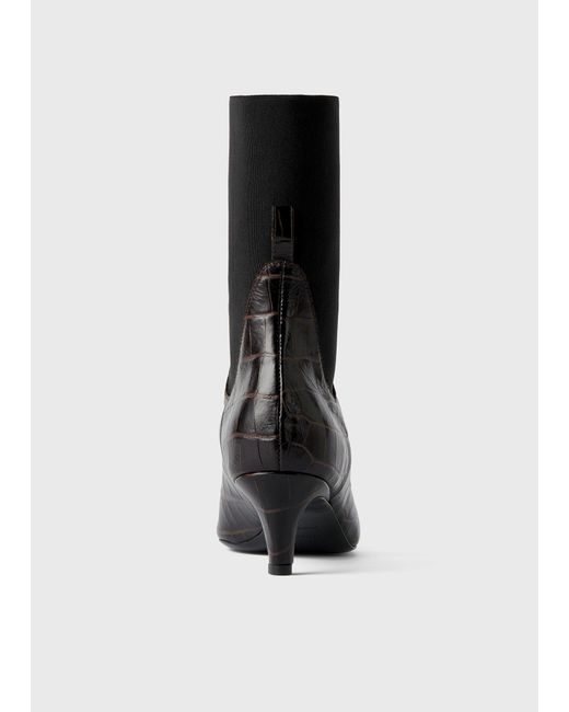 Totême Black Croco-Embossed Mid-Heel Boots Dark