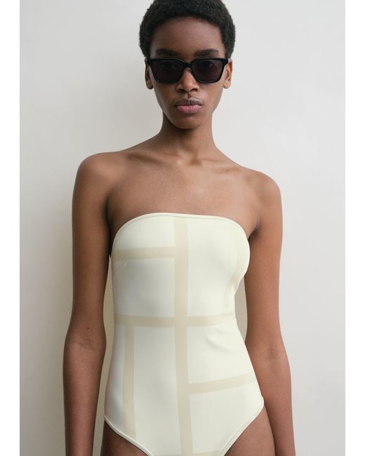 Totême White Monogram Strapless Swimsuit