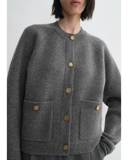 Totême Gray Hammered Button Cardigan