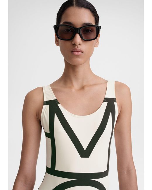 Totême White Monogram Swimsuit Ecru
