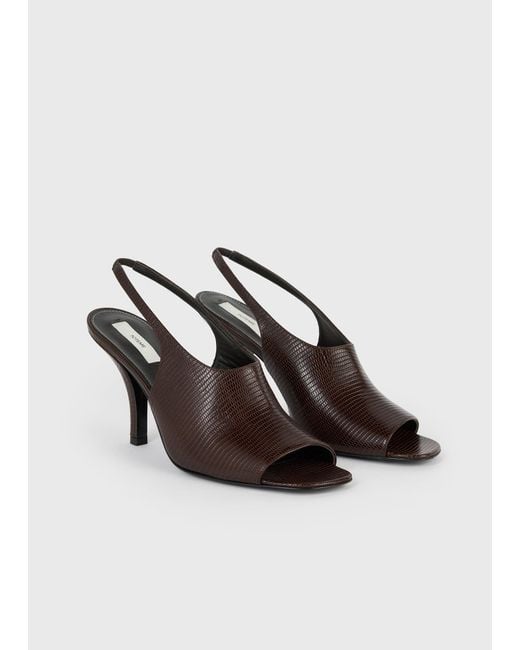 Totême Brown Contour Lizard-Embossed Slingbacks