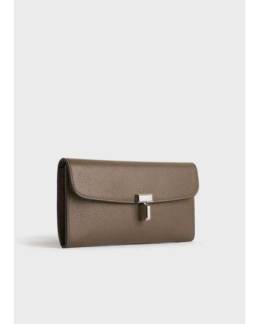 Totême Gray T-Lock Grained-Leather Wallet