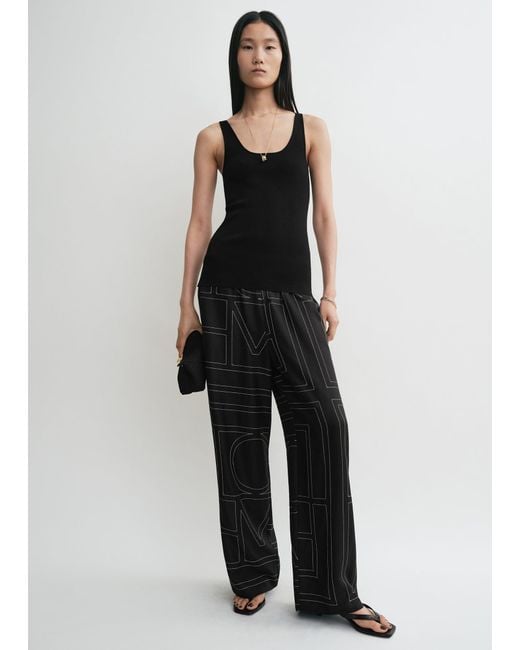 Totême Black Monogram Silk Pj Bottoms