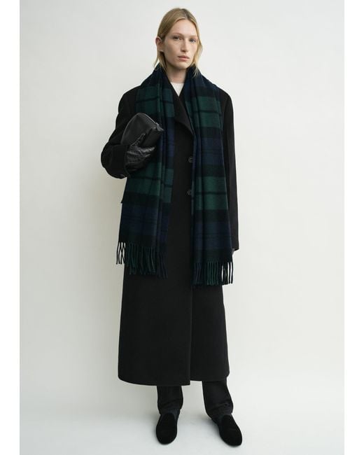 Totême Black Checked Cashmere Scarf Midnight
