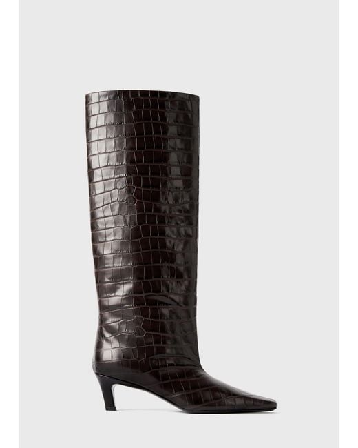 Totême Black Croco-Embossed Wide Shaft Boots Dark