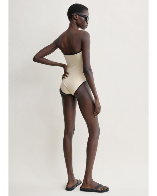 Totême White Stripe Edge Strapless Swimsuit