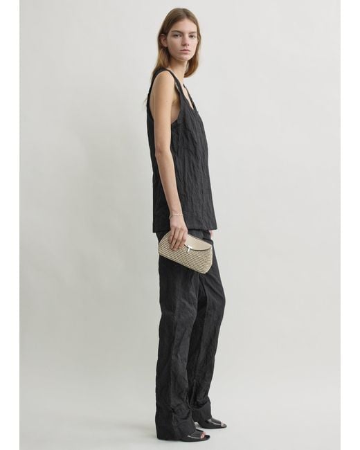 Totême White Mini T-Lock Woven-Leather Clutch