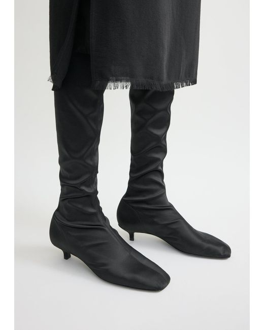 Totême  Black Satin Knee-High Boots