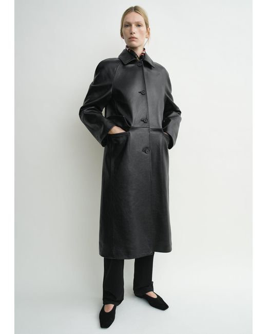 Totême Black Raglan Leather Coat