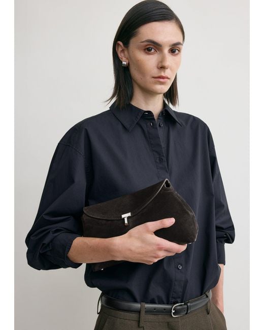 Totême Black T-Lock Suede Clutch