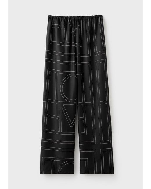Totême Black Monogram Silk Pj Bottoms