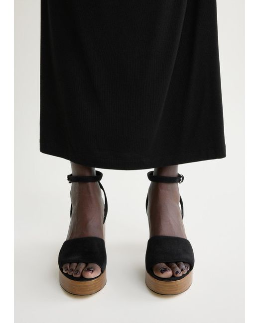 Totême Black Platform Suede Sandals/Tan