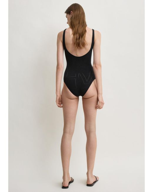 Totême Black Monogram Pointelle Knit Swimsuit