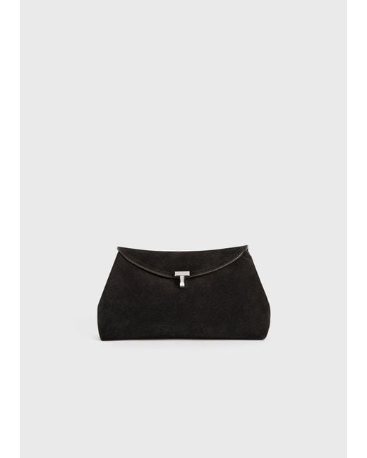 Totême Black T-Lock Suede Clutch