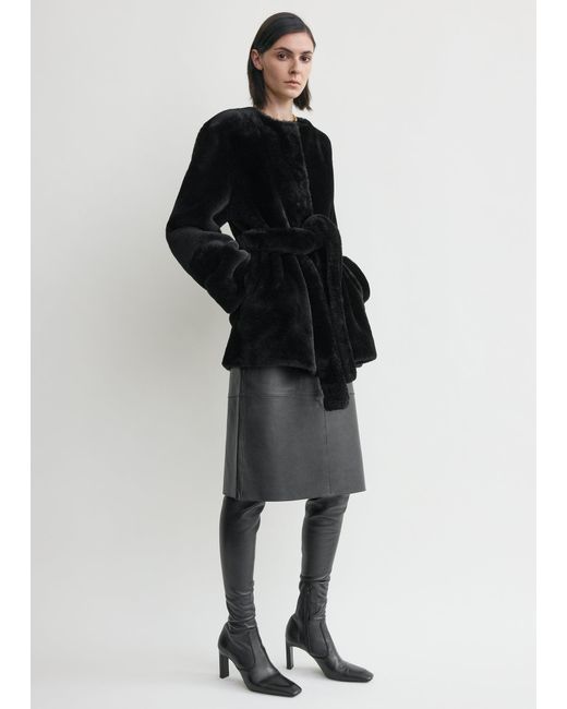 Totême Black Plush Shearling Jacket