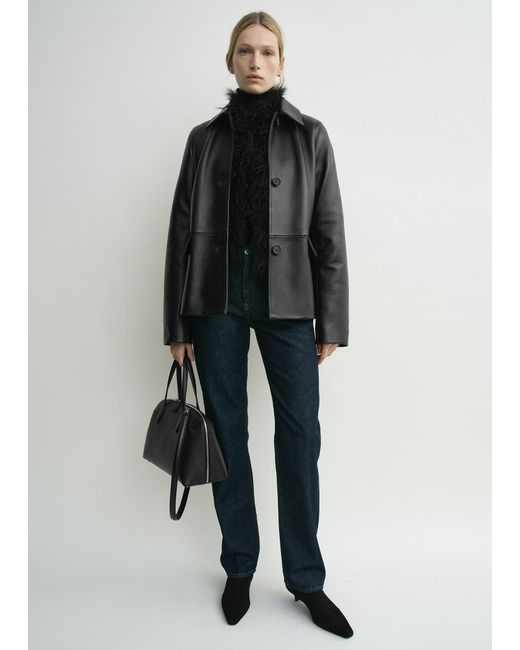 Totême Black Grained Leather Jacket